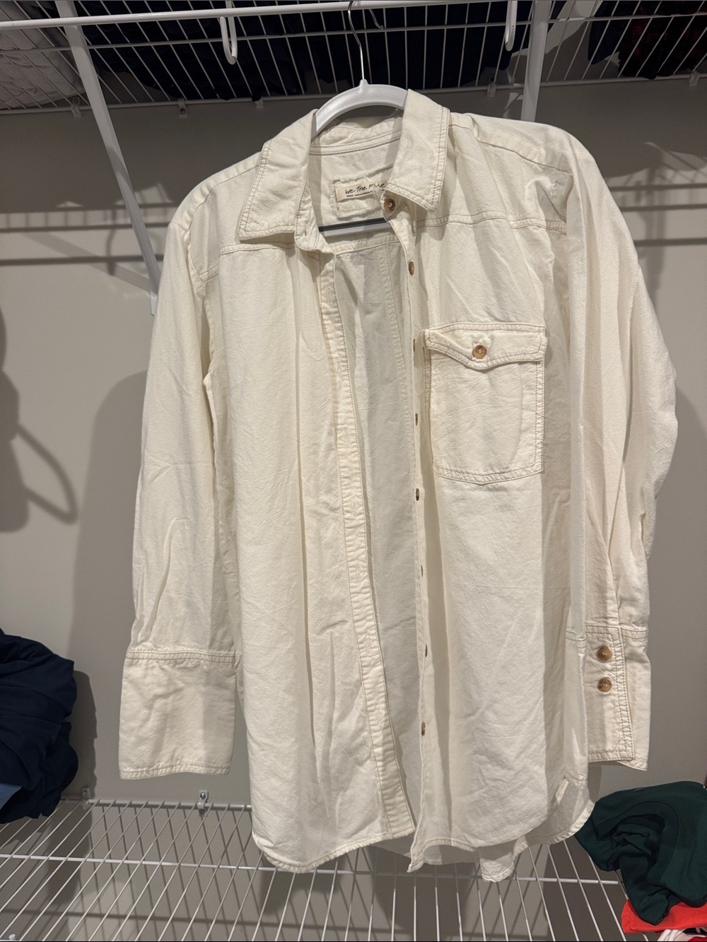 Free People Cream Button-Up Long Sleeve